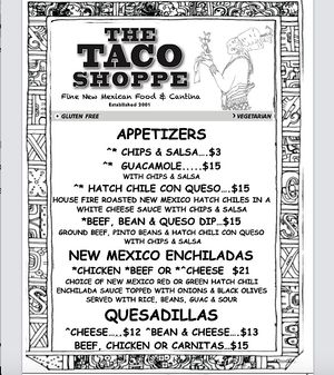FOOD MENU ON 12-7-23 at The Taco Shoppe in Government Camp