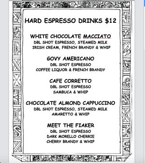 HARD ESPRESSO MENU 12-7-23 at The Taco Shoppe in Government Camp