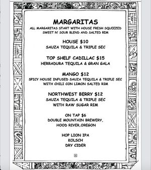 MARGARITA MENU 12-7-23 at The Taco Shoppe in Government Camp