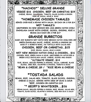 FOOD MENU 12-7-23 at The Taco Shoppe in Government Camp