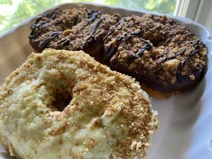 Key lime donut and chocolate peanut butter donuts  at Strawberry Snail in Schenectady