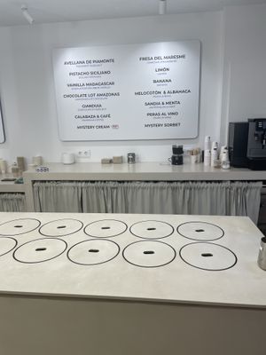 Inside + icecream menu  at CAJÚ Gelato in Barcelona