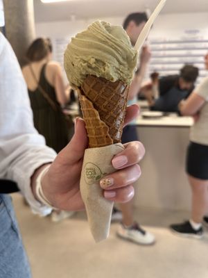 Pistachio- creamy and really full of taste   at CAJÚ Gelato in Barcelona