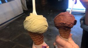 Pistachio and Chocolate Lot Amazonas at CAJÚ Gelato in Barcelona