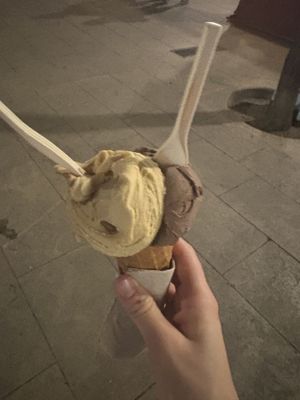 Pistachio and gianduja   at CAJÚ Gelato in Barcelona
