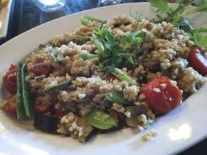 This was the vegetable-barley risotto. Very plain, messy and expensive.  at Lidojosa Varde in Riga