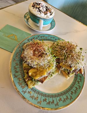 Smokey Avocado Toast & Peppermint Bark Latte at Unicorniverse Bakery & Cafe in Round Rock