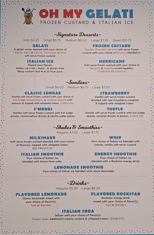 menu at Oh My Gelati in Oregon City
