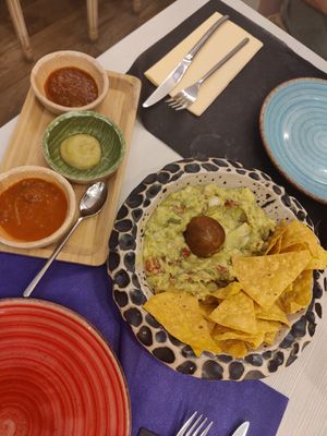 Guacamole and totopos. at Chibiski Oviedo in Oviedo