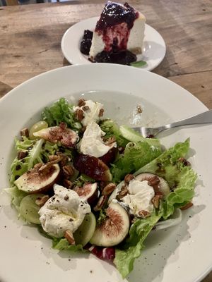 Vegan seasonal salad and vegan cheesecake   at Letter of Light - Bichui Anbu - 빛의 안부  in Jeonju