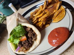 Cauliflower sandwich and fries at Zayna Mediterranean in Tucson