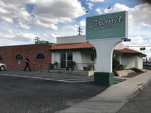 Entrance (looking South on Belvedere, toward Speedway) at Zayna Mediterranean in Tucson