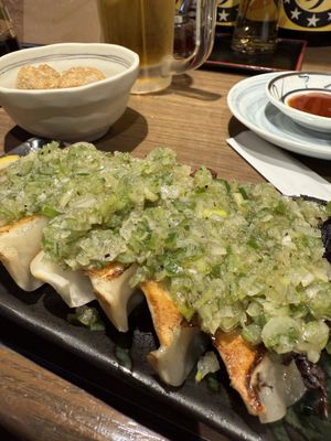 Vegetable gyoza with green onions   at Pariking in Kanazawa