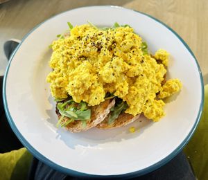 Tofu scramble and greens  at The Allotment Kitchen and Deli in Collingham