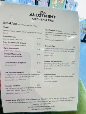 Breakfast menu  at The Allotment Kitchen and Deli in Collingham