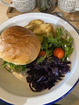 Vegan burger with salad  at The Allotment Kitchen and Deli in Collingham