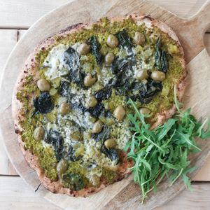 The 'Greens and Good Stuff' pizza from our Saturday menu at The Allotment Kitchen and Deli in Collingham