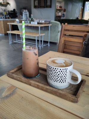Ice mocha and a latte at The Allotment Kitchen and Deli in Collingham