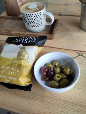 Olives and crisps at The Allotment Kitchen and Deli in Collingham