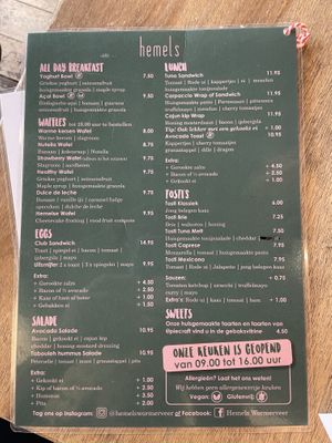 Menu  at Hemels in Wormerveer