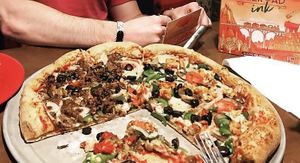 Vegan pizza with tempeh   at Mellow Mushroom in Cary