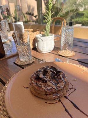 Cinnamon pancakes with nut-ella  at Nicole's Greenhouse in Hurghada