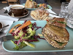 Vegan sandwich and cinnamon roll  at Tanifiki in Edinburgh