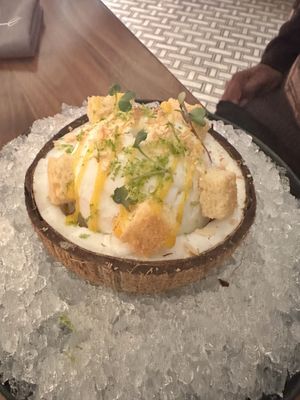 This was so good! Because it was my partners birthday we got a desert for free 😍 and we went the vegan coconut mango sorbet. OMGGGG 10/10 for me   at Hell's Kitchen in Ledyard