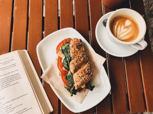 Vegan sandwich (ask for it toasted) and latte with oat milk at Ecocafe in Budapest