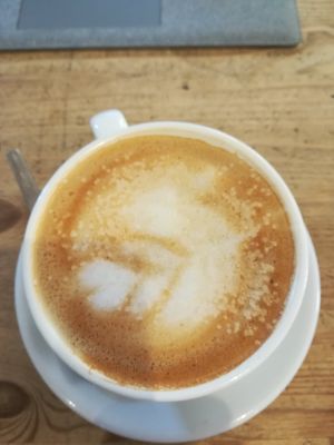 Large oat mylk cappuccino at Ecocafe in Budapest