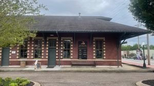 Exterior of the former train depot where the restaurant is located.  at Crystal's Zen and Juice in Jackson