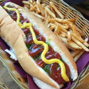 vegan hot dog and chilli fries at Two-Bit Villains in Adelaide