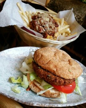 vegan burger and chili cheese fries at Two-Bit Villains in Adelaide