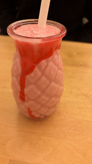 Strawberry milkshake with oatt milk  at Two-Bit Villains in Adelaide