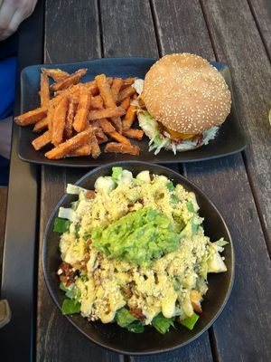 Vegan Caesar salad and BBQ burger at Two-Bit Villains in Adelaide