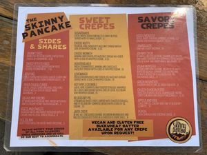 Menu, August 2021 at Skinny Pancake in Burlington