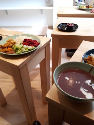 small tables but cosy atmosphere at VegFood in Prievidza