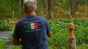 Aldo in his garden (and happy place). at La Trattoria Italiana in Madeira Park