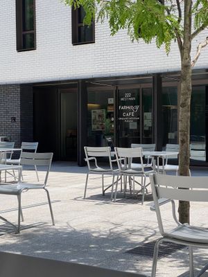 Done in our courtyard or sit inside the code building. They have public bathrooms, tables and chairs at FARMacy Cafe in Charlottesville