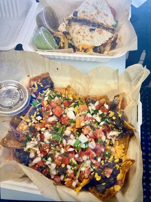 Vegan nachos made with follow your heart vegan cheddar at FARMacy Cafe in Charlottesville