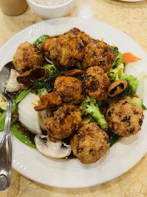 Vegan Orange veggie (tofu balls)!!   at Emperor's Palace in Cleveland