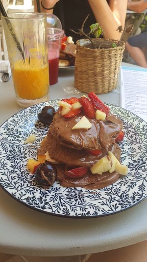 Pancakes with chocolate and fruits at Xeni's Homemade Sweets in Kos
