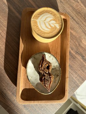 Vegan banana bread and flat white oat milk   at Maison SOA in Strasbourg