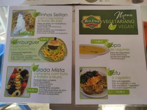 Vegan menu at Bom Jesus in Valenca