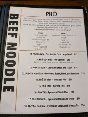 Menu at Pho Nomenal in Binghamton