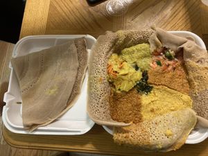 Veggie combo with the extra injera it comes with  at Mahider Ethiopian in Salt Lake City