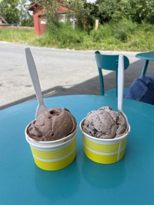 Left: dairy-free German chocolate; right: dairy-free Oreo   at Big Dipper Homemade Ice Cream in Palmer