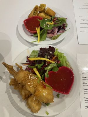 Spring rolls, and satay tofu skewers  at Nok Nok Authentic Thai Food in Swansea