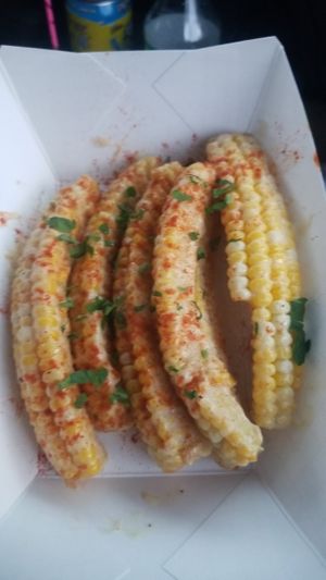 Street corn not spicy and pretty tasty at Mean Mandy's in Asheville