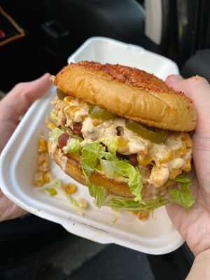 BIG CORN ENERGY 🌽 - The Amaizeing Elote Burgerr  at Mean Mandy's in Asheville
